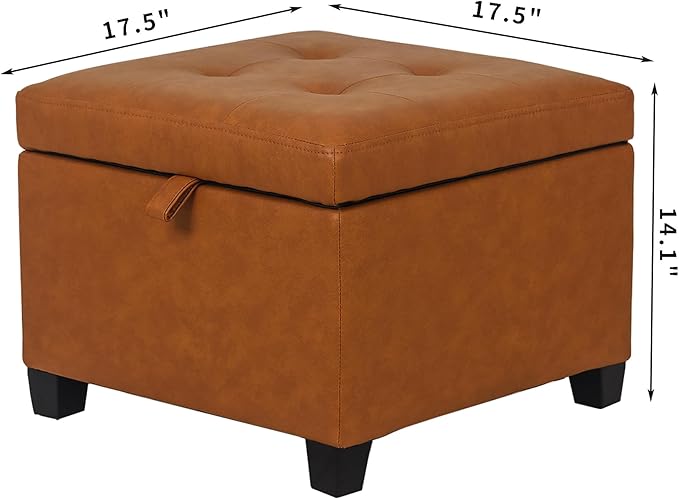 Adeco 17.5" Faux Leather Storage Ottoman - Image 2