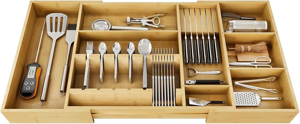Bamboo Expandable Kitchen Drawer Organizer, 17.7-29.5 in,Natural