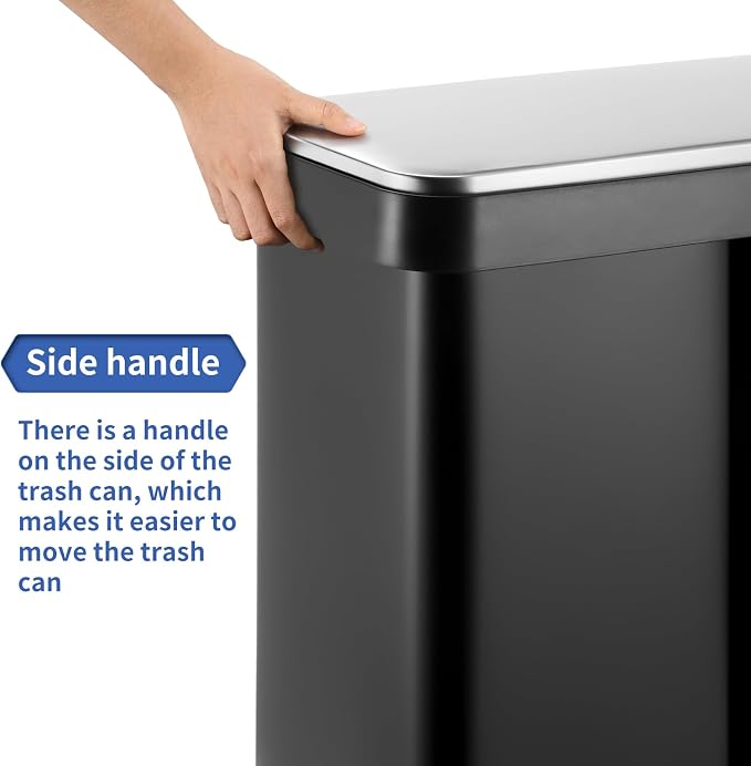 16 Gallon Dual Compartment Trash Can, Hands-Free Recycling Rectangular Garbage - Image 6