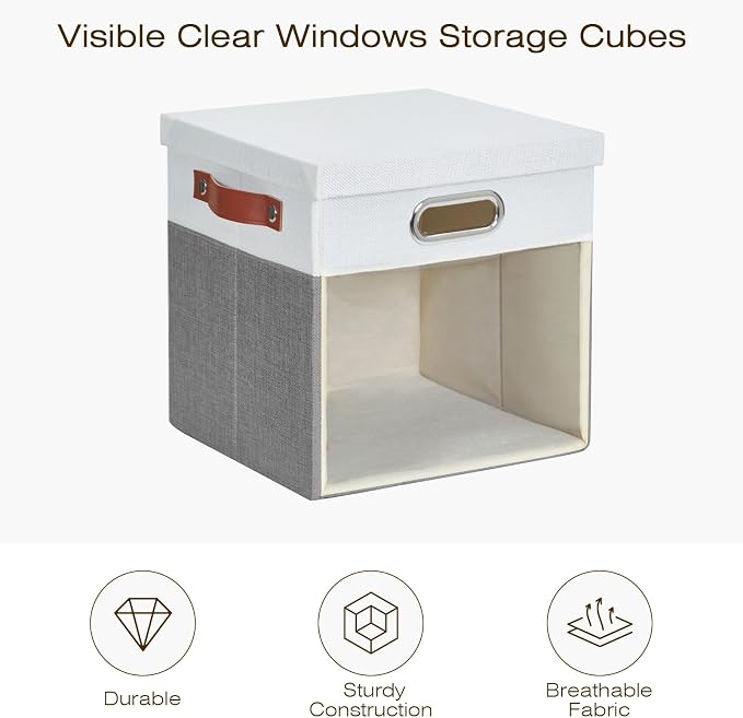 Fabric Storage Cubes with Clear Windows and Lids, Decorative Storage Boxes - Image 3