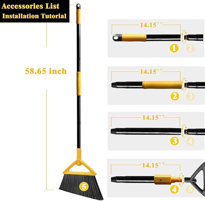 Heavy Duty Broom Outdoor and Indoor, 3 Pack Upgraded Commercial Angle Brooms - Image 6
