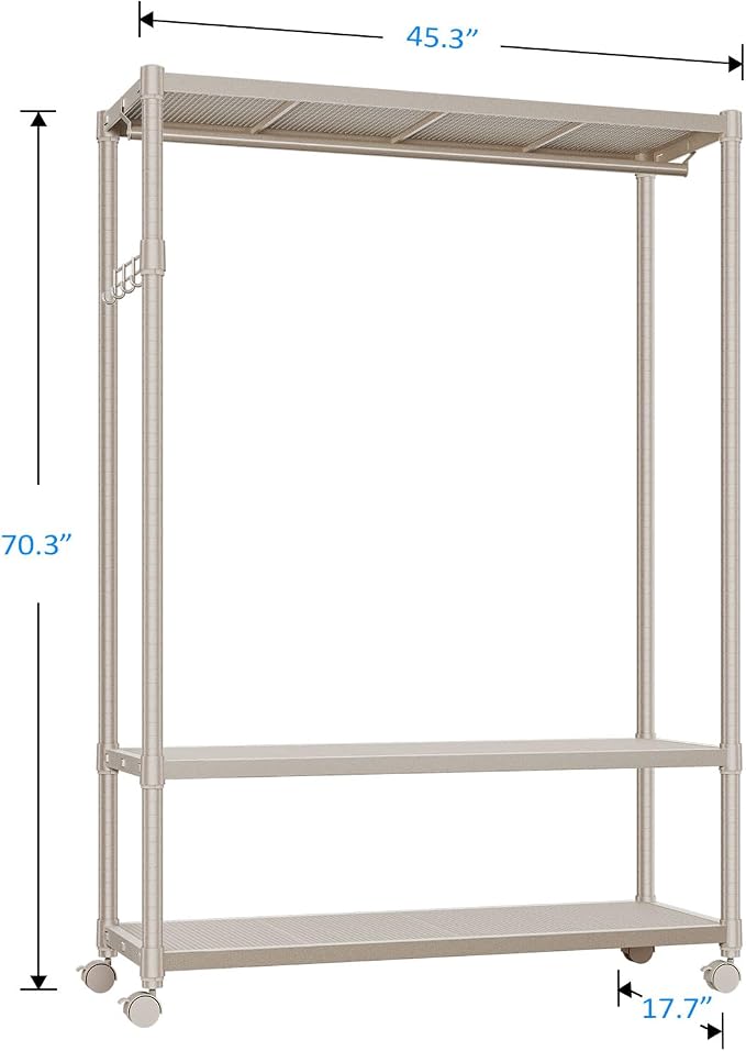IZEUK Heavy Duty Rolling Garment Rack Wire Clothes Rack