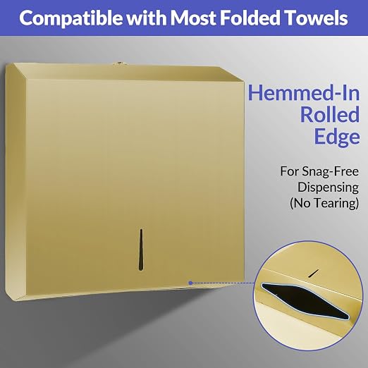 Paper Towel Dispenser Wall Mount, Brushed Gold Stainless Steel Commercial Paper - Image 4