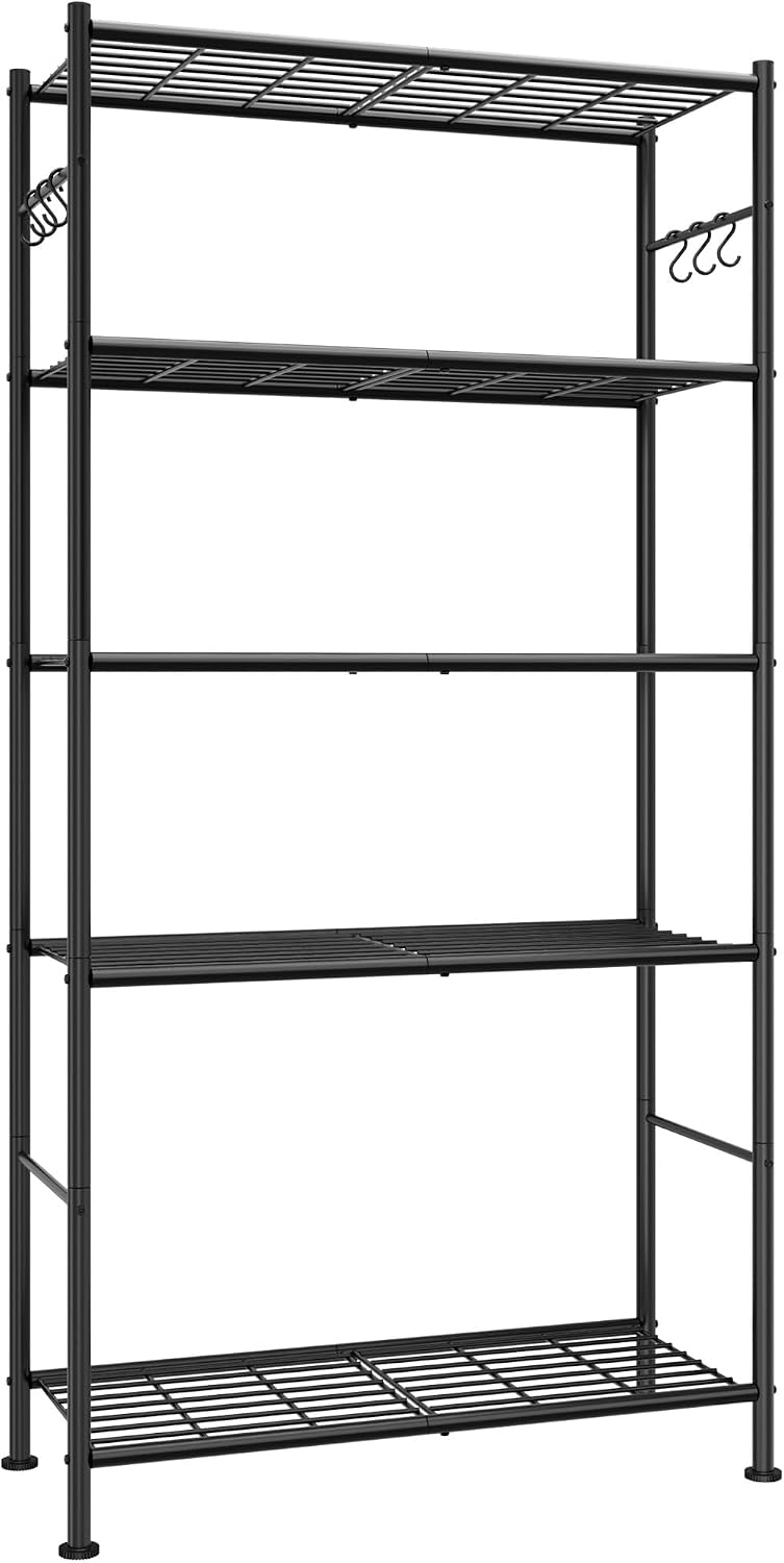 Sakugi Storage Shelves - 5-Tier Spacious Shelf Organizer with Hooks & Lev...