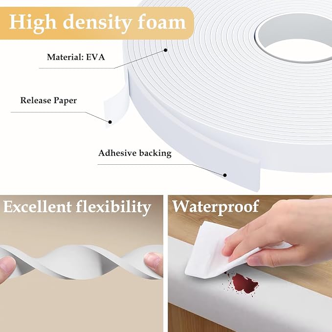 Weather Stripping Door Seal White, Self Adhesive Foam Tape High Density Foam - Image 3