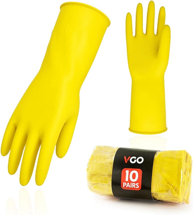 Vgo... 10-Pairs Reusable Household Gloves, Rubber Dishwashing gloves, Extra by Vgo