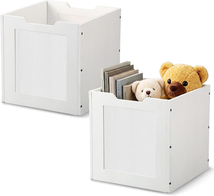 2 Pcs White Wooden Storage Baskets for Shelves Decor