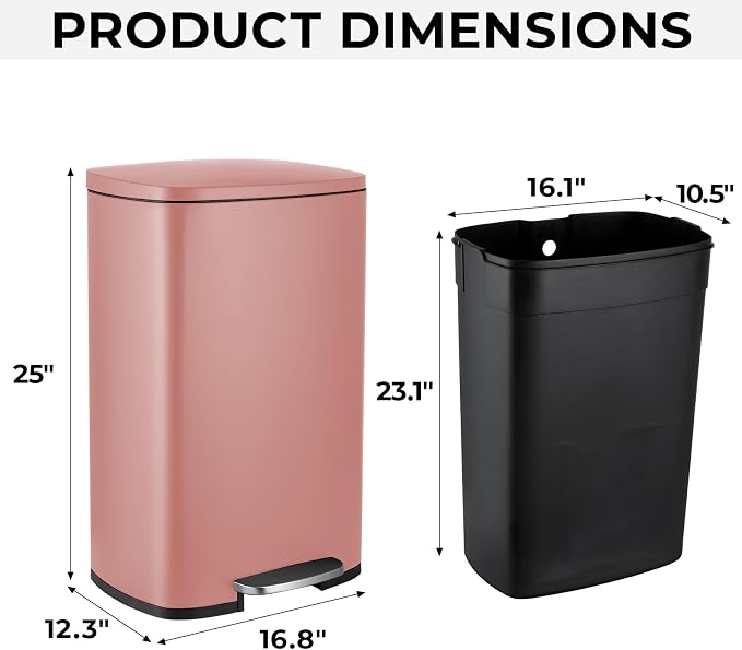 13.2 Gal Kitchen Trash Can, 50L Recycling or Garbage Bin, Brushed Stainless - Image 2