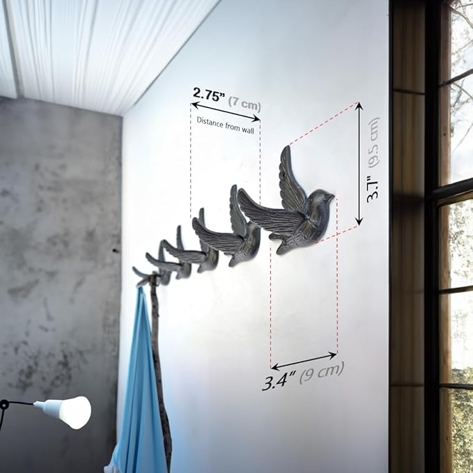 Ambipolar 5-Pack Bird Flying Style Coat Hooks, Vintage Black Hooks - Image 4