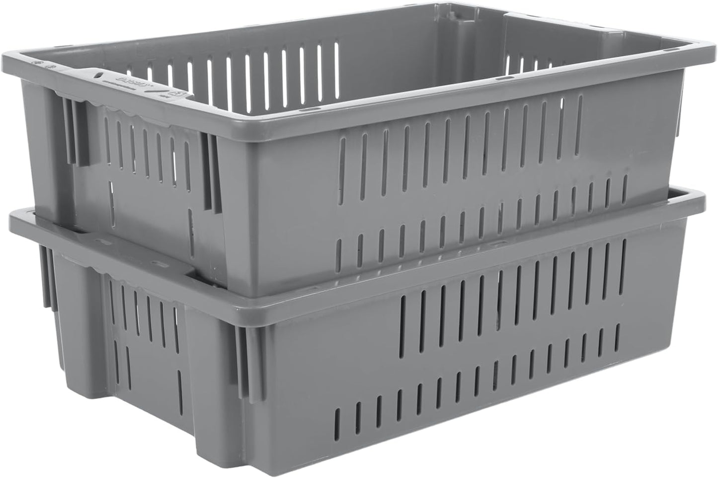 Hudson Exchange 20 x 13 x 5.6" (4 Pack, 4.5 Gallon) Agricultural Nest and Stack Vented Crate Handled Storage Container Tote, Gray