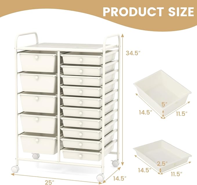 GOFLAME 15-Drawer Rolling Storage Cart, Utility Cart - Image 3
