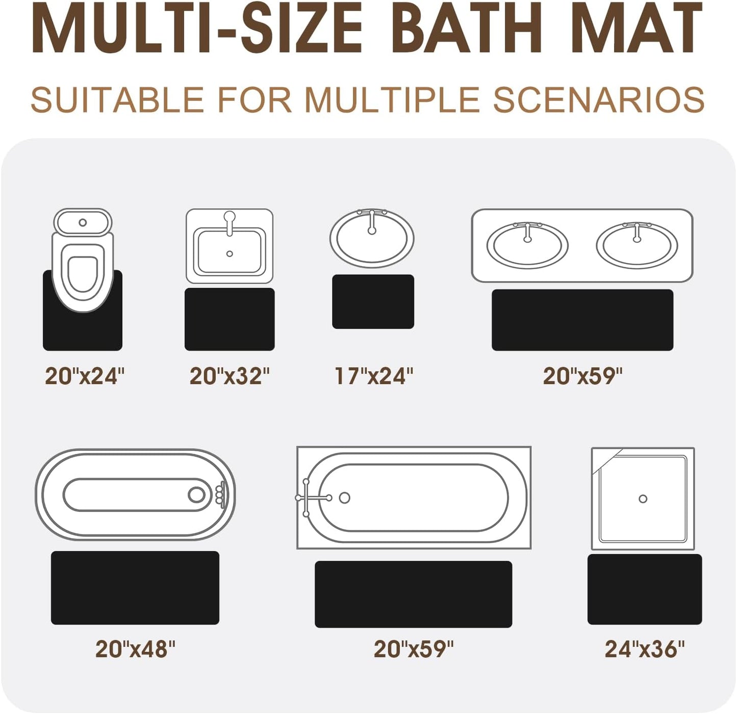 ACCUMTEK Memory Foam Bath Mat, Ultra Soft Absorbent Waffle Bathroom Rugs, Super Non-Slip PVC Backing Bath Rug Quick Dry, Machine Washable Rug for Tub, Shower, Home Decor Accessory, 24" x 17", Black