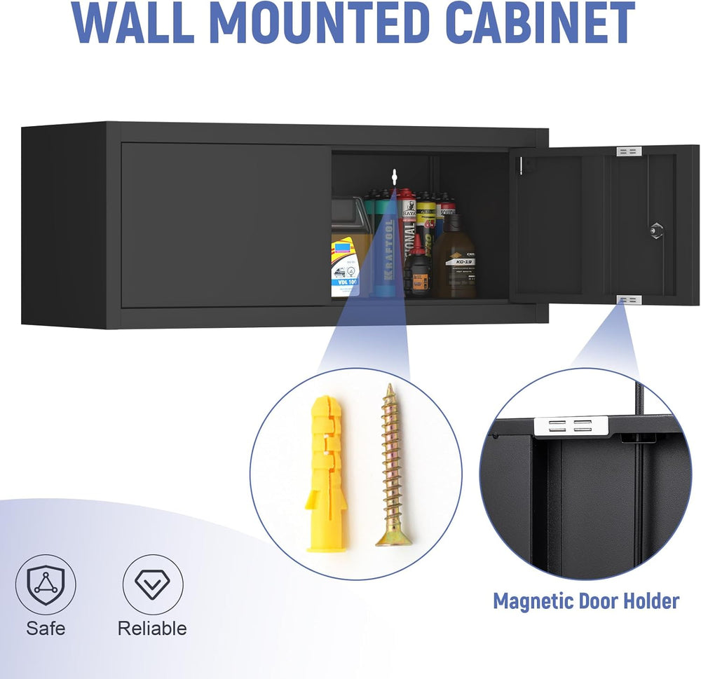 Garage Locking Cabinet, 13” H Garage Storage Cabinet Wall Mounted, Floating S...