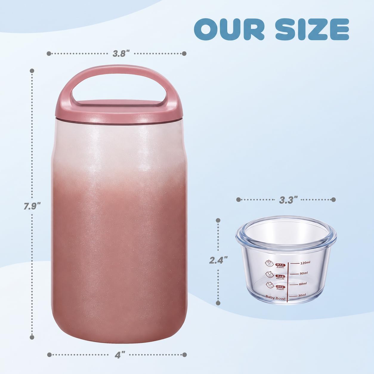 Wide Mouth Thermo for Hot Food and Cold Food 27oz Stainless Steel Vacuum Insulated Food Jar Leak-Proof Soup Jar for Adults Kids, Portable Breast Milk Cooler(Pink)