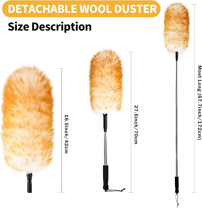 Lambswool Extendable Duster, 67.7Inch Telescoping Feather Dusters - Image 2