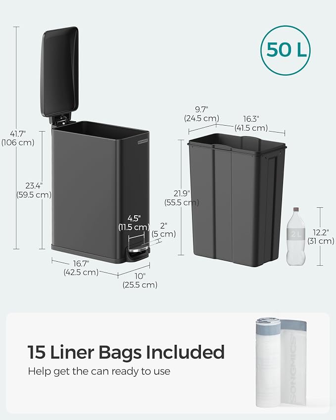 SONGMICS Slim Trash Can, 13-Gallon Garbage Can - Image 6