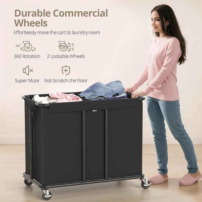 Laundry Hamper with Wheels, 2-Section 230L Large Capacity, Heavy-Duty Rolling - Image 5
