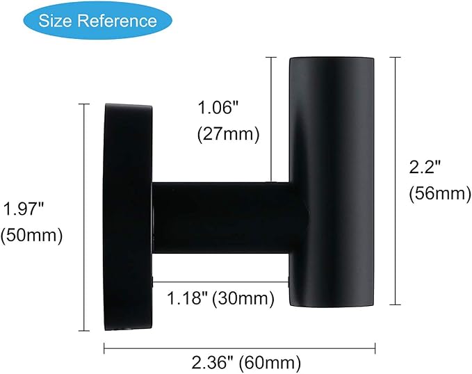 TASTOS Matte Black Bathroom Towel Coat Hook Stainless Steel, 2 Pack Robe - Image 6