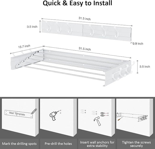 Laundry Drying Rack, Collapsible Wall Mounted Clothes Drying Rack - Image 2