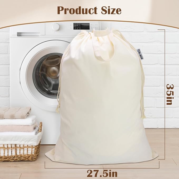 Canvas Laundry Bag with Handles & Drawstring Closure 27.5”x35", Thick Cotton - Image 6