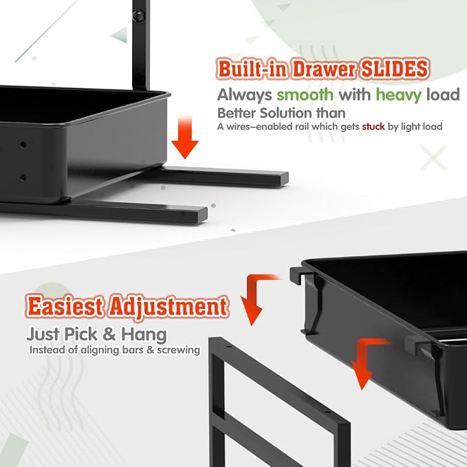 EVERIE Height Adjustable 2 Tier Metal Pull Out Slide Shelf Organizer - Image 2