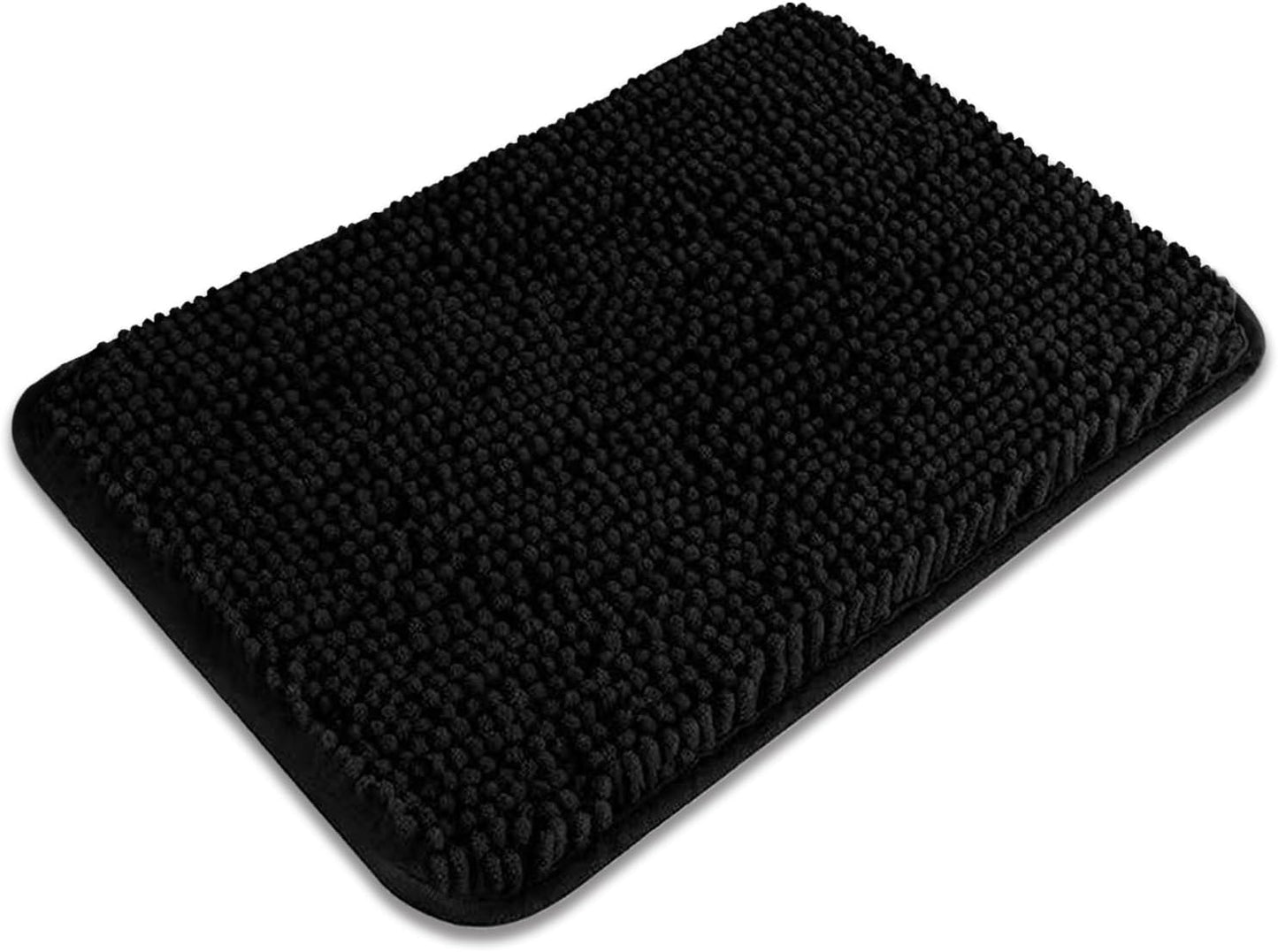 Small Bathroom Rug 12"x18" – Washable and Absorbent Bath Mat, Non Slip, Thick Soft Chenille Bath Rugs for Bathroom, Shower, Sink, Dog mat(Black)