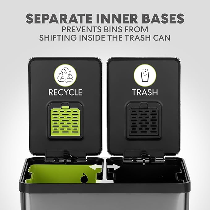SIMPLI-MAGIC 16 Gallon Elegant Black Step Trash Can – Dual Compartment Kitchen - Image 4
