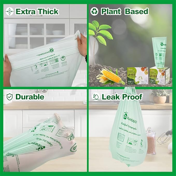 OrangeBio 3 Gallon Compostable Trash Bags, Food Grade, Plant-based, - Image 3