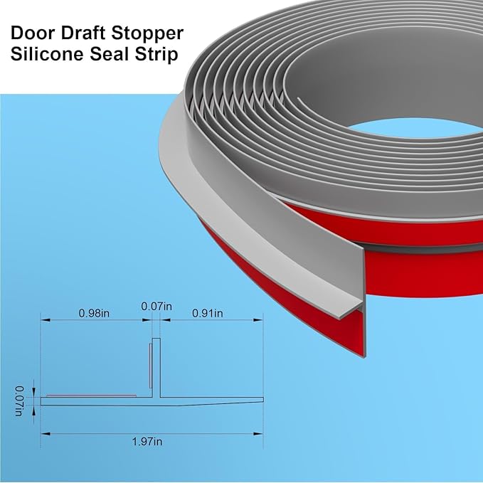 T-Shaped Door Draft Stopper, 1.97 in x 40 Ft Silicone Seal Strip - Image 2