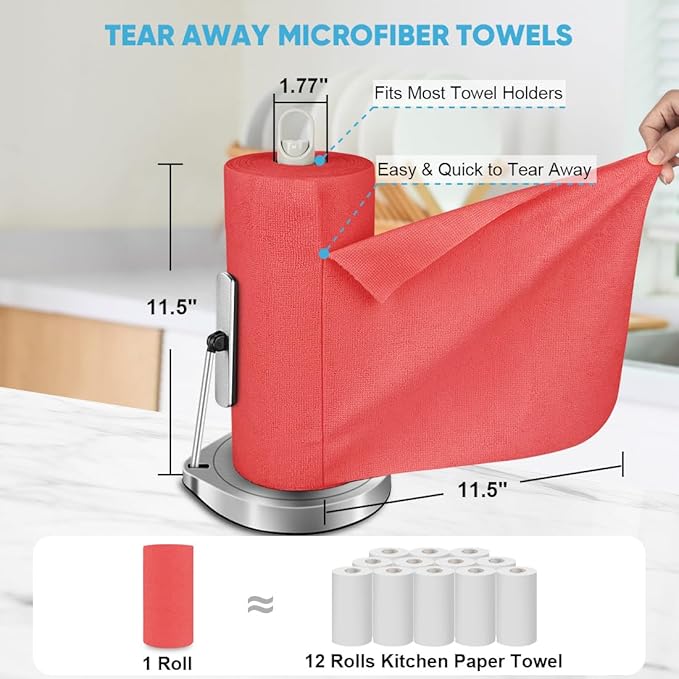 AIDEA Microfiber Cleaning Cloth Roll, 50PK Red, Reusable Paper Towels Tear Away - Image 2