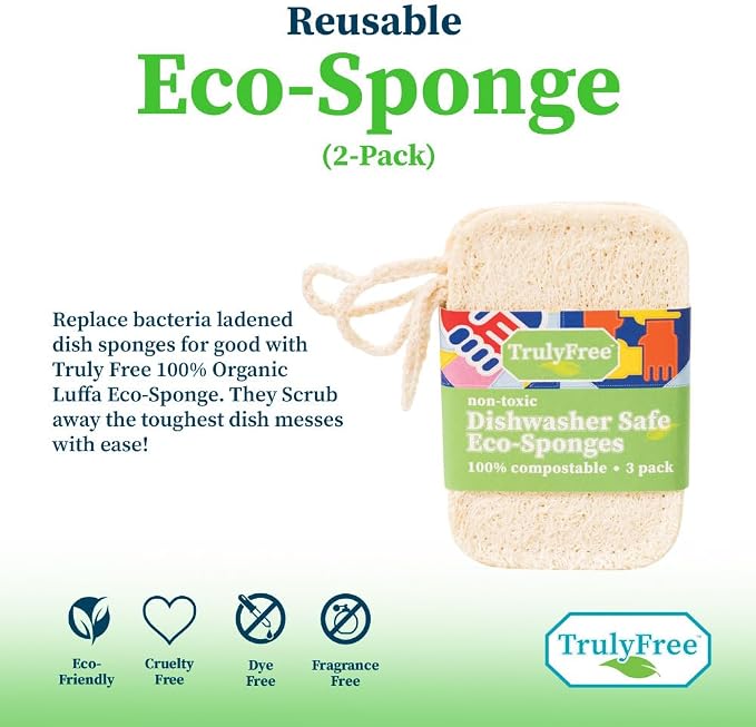 Truly Free Natural Cleaning Sponges, 100% Organic Luffa Dish Scrubber, - Image 3