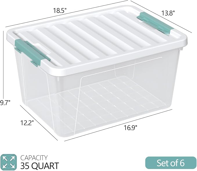 Zopnny 6-Pack 35 Quart Plastic Latch Storage Box - Image 2