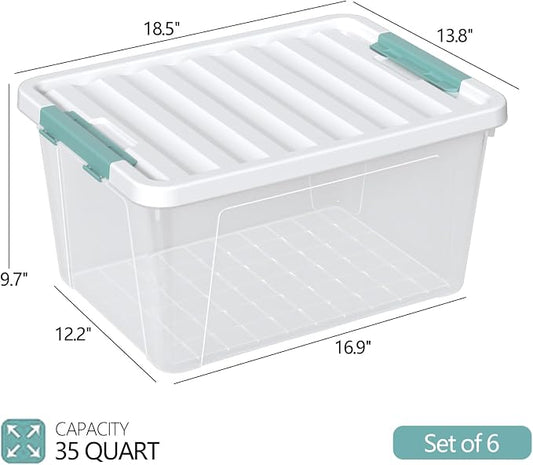 Zopnny 6-Pack 35 Quart Plastic Latch Storage Box - Image 2