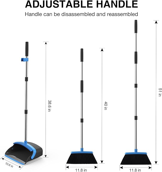 NACENA Broom and Dustpan Set, 52-in Long Adjustable Handle Broom Dustpan Combo - Image 2