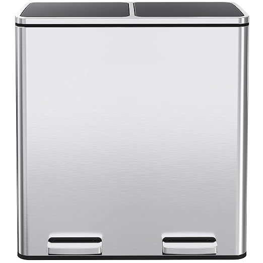 AthLike 60L Dual Trash Can, Stainless Steel Kitchen Garbage Can, Double by AthLikeforEveryone