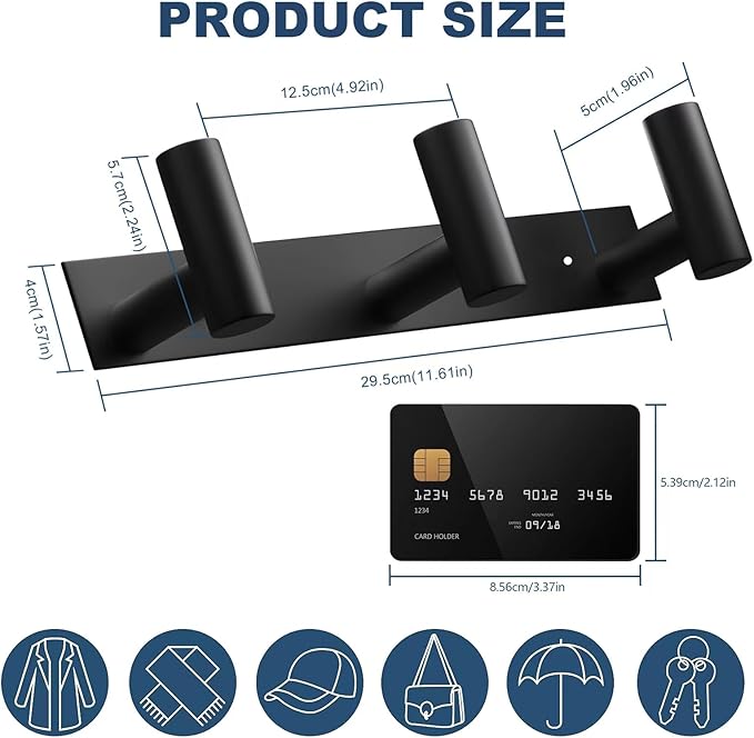 VAEHOLD Black Hat and Coat Wall Mount Rack - Image 5