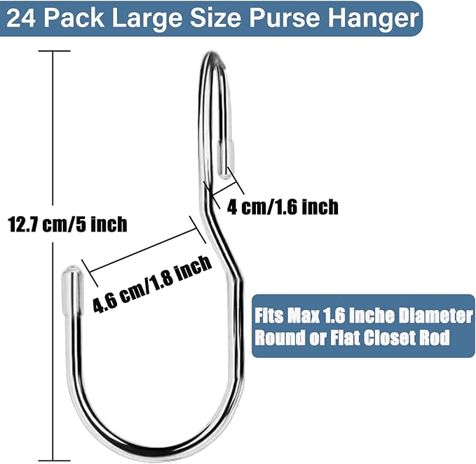 24-Pack Purse Hangers for Closet, Large 5-inch Twist Design Hooks for Bags - Image 2