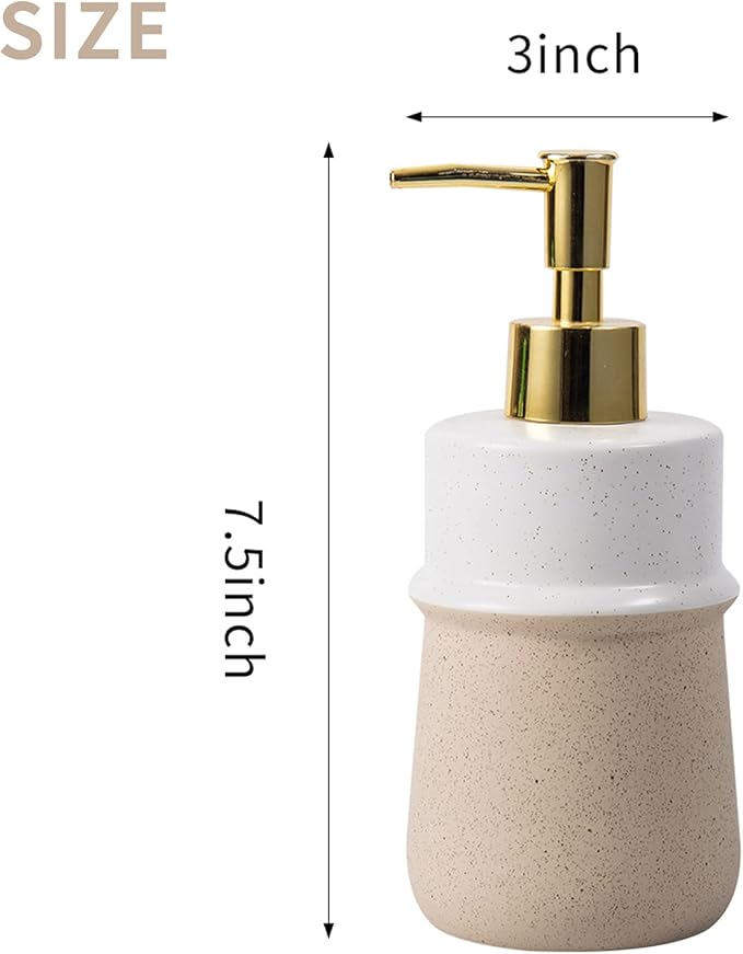 Beige Ceramic Soap Dispenser for Kitchen, Refillable Hand Dispenser - Image 2