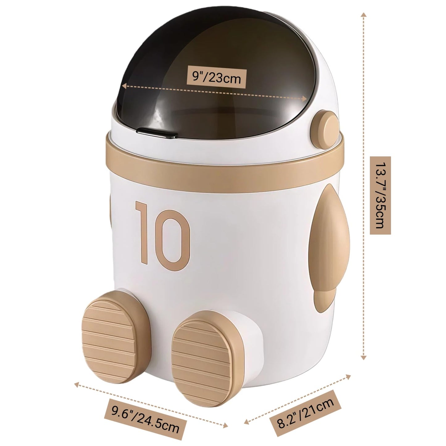 Sylfaen Astronaut Trash Can Wastebasket, 12 Liter / 3.2 Gallon Bathroom Garbage Can with Lid, Garbage Can for Kids, Cute Trash Can for Bedroom, Kids Room, Bathroom, Living Room (Khaki)