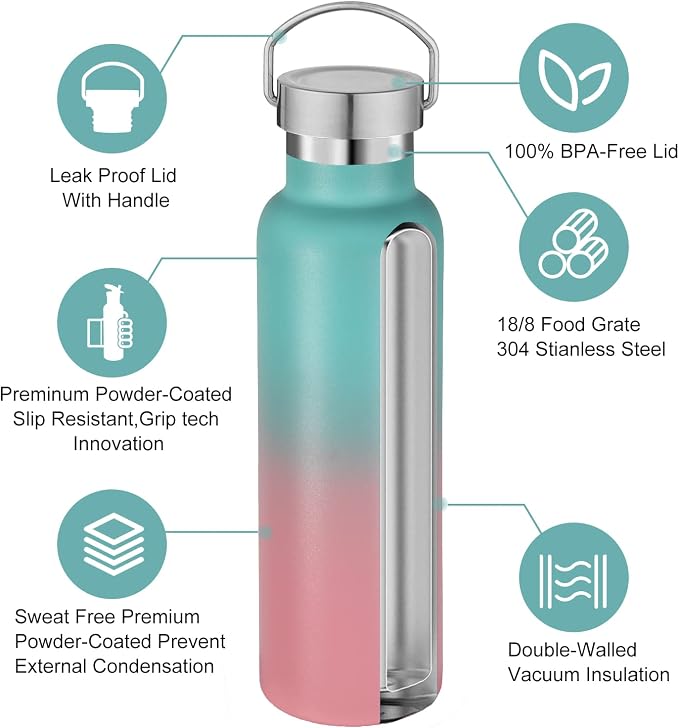 Neihepal 20 oz Insulated Water Bottles Bulk 4 Pack, Stainless Steel Double Wall - Image 3