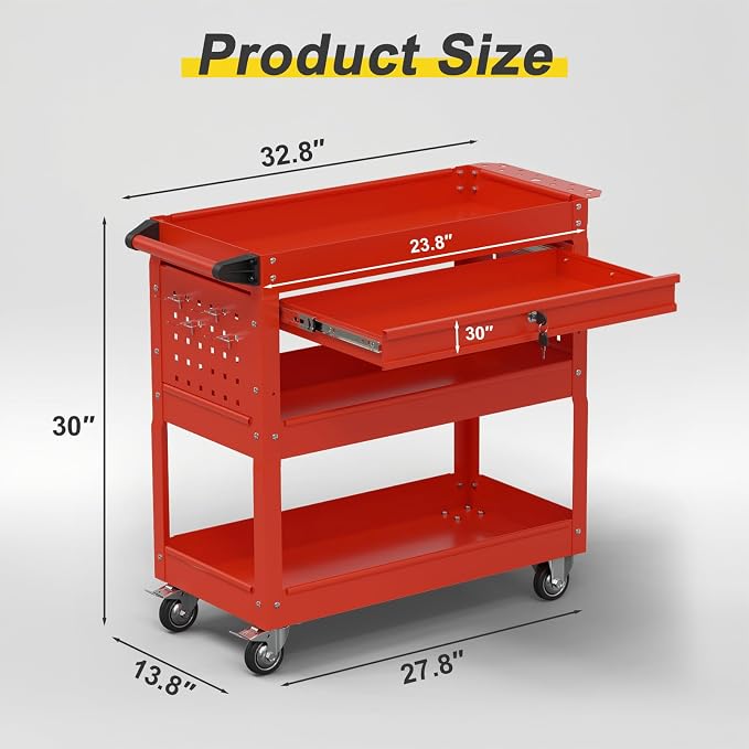 3-Tier Rolling Tool Cart with Drawers, Heavy Duty Utility Storage Cart with - Image 2
