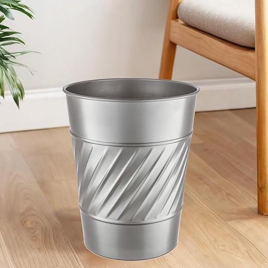 Monarch Abode Pewter Handcrafted Wave Embossed Metal Wastebasket - Image 4