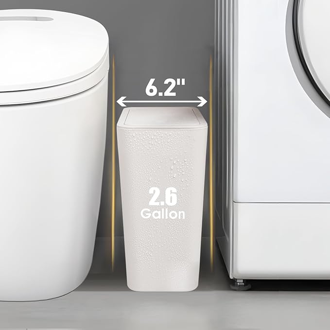 TIPGO Bathroom Trash Can with Lid, 10 Liter/ 2.6 Gallon Slim Garbage Can - Image 2