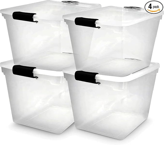 HOMZ 4-Pack Latching Lid, Large Clear Plastic Storage Bins by Homz