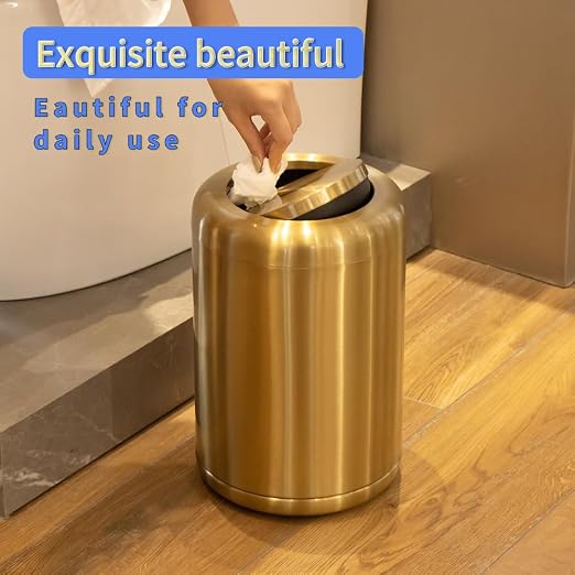 Waste Can 3 Gallon with Swing Lid，Brushed Stainless Steel Gold Trash Can，Metal - Image 2
