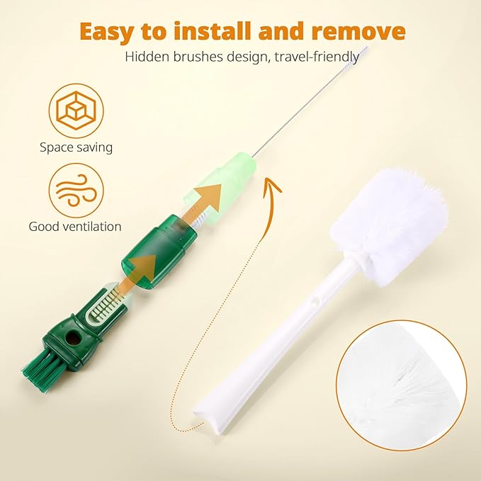 OUTXE 5 Pack Bottle Brush Set, 5-in-1 Water Bottle Cleaner Brush, 3 Straw Brush - Image 3