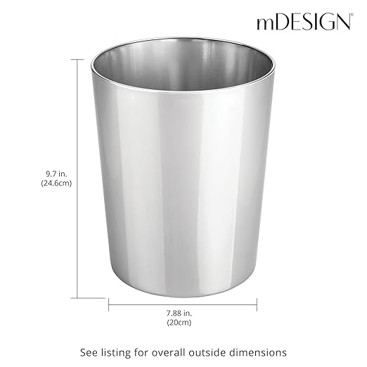 mDesign Round Metal Small 1.7 Gallon Recycle Trash Can Wastebasket, Garbage - Image 4