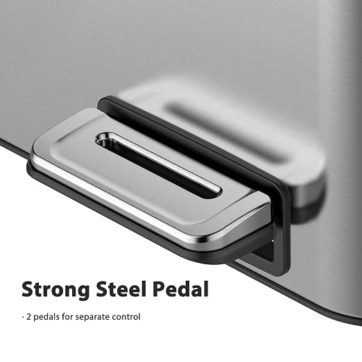 2 x 5.3 Gal Trash Can, Stainless Steel Triple Compartment Step-On Recycling Bin - Image 4