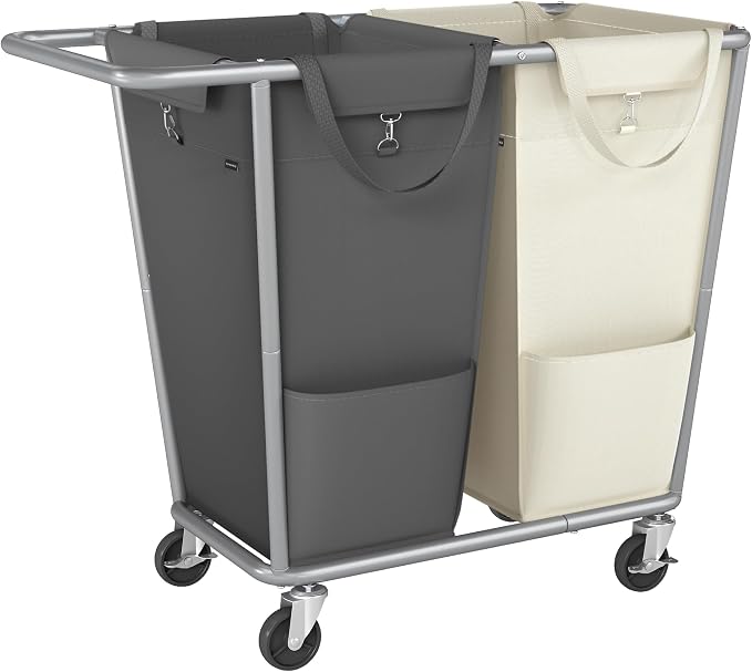 SONGMICS Laundry Basket with Wheels, 50.2 Gallons, 2-Section Rolling Laundry by SONGMICSbySONGMICSHOME