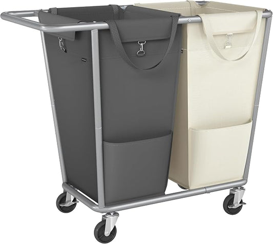 SONGMICS Laundry Basket with Wheels, 50.2 Gallons, 2-Section Rolling Laundry by SONGMICSbySONGMICSHOME